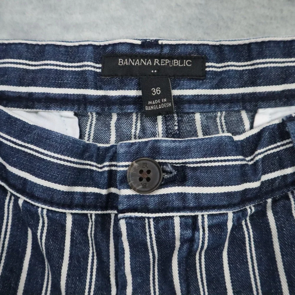 Banana Republic Lived In Chino Shorts Mens 36 Navy White Stripe 7 Inch Cotton‎